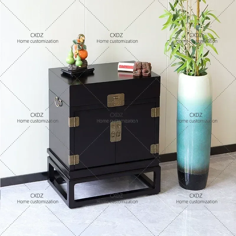 New Chinese Style Solid Wood Tea Cabinet Retro Storage Locker for Tea Room Living Room Corner Display Shelf with Traditional