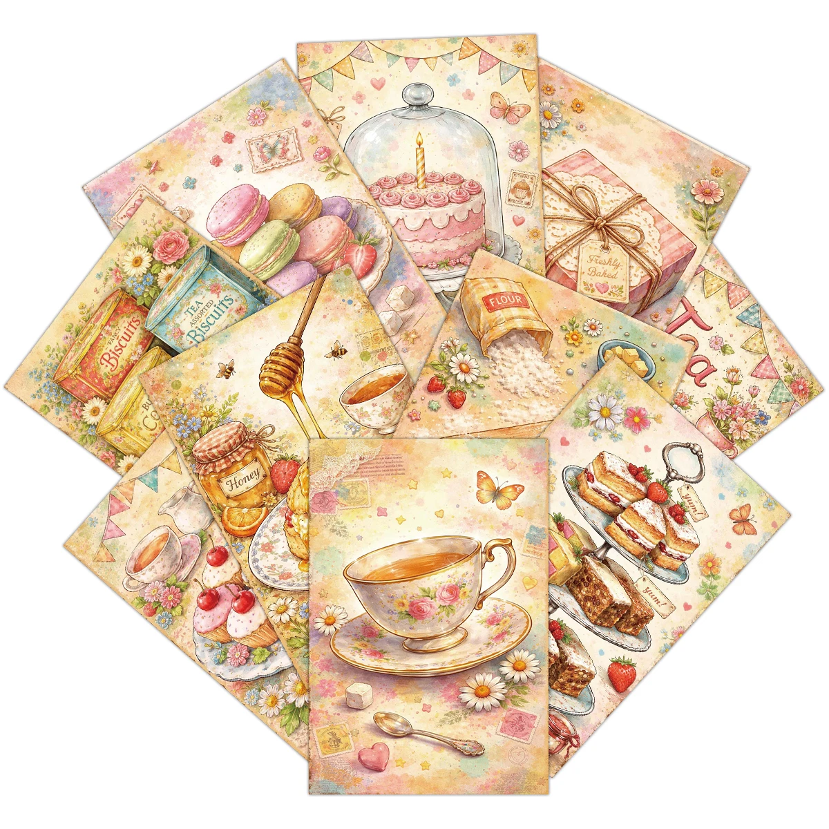 20 Stück Vintage-Postkarten mit Teeparty- und Dessertmotiven, Wanddekorationskarten mit Bäckerei-Thema, ästhetisches Journal-Zubehör, für Raumdekoration, Grußkarten – Detail 7