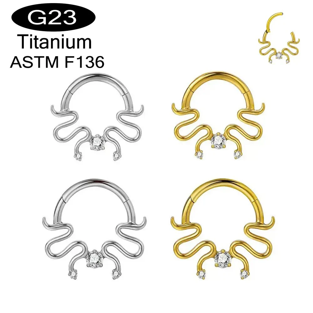 G23 titanio perforado joyería pulpo en forma de diamante incrustado anillo de nariz anillo de labios pendientes aro de la moda Piercing