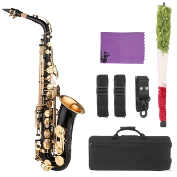Saxophone Black Paint Sax for Beginner Student Intermediate Player Brass Saxophone with Mouthpiece Carrying Case Cleaning Cloth