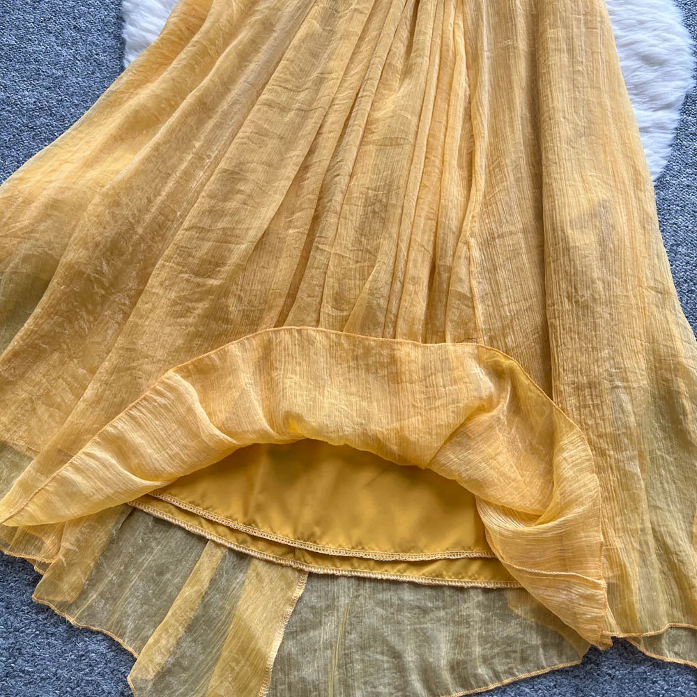 Chic vintage V-neck chiffon sleeveless dress Elegant Fairy korean fashion Boho Sundress women clothing