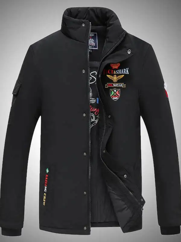

New Men's Cotton Jacket Autumn Winter Thickened Shark Embroidery Short Fashionable Men's Clothing Standard Fit Casual Wear