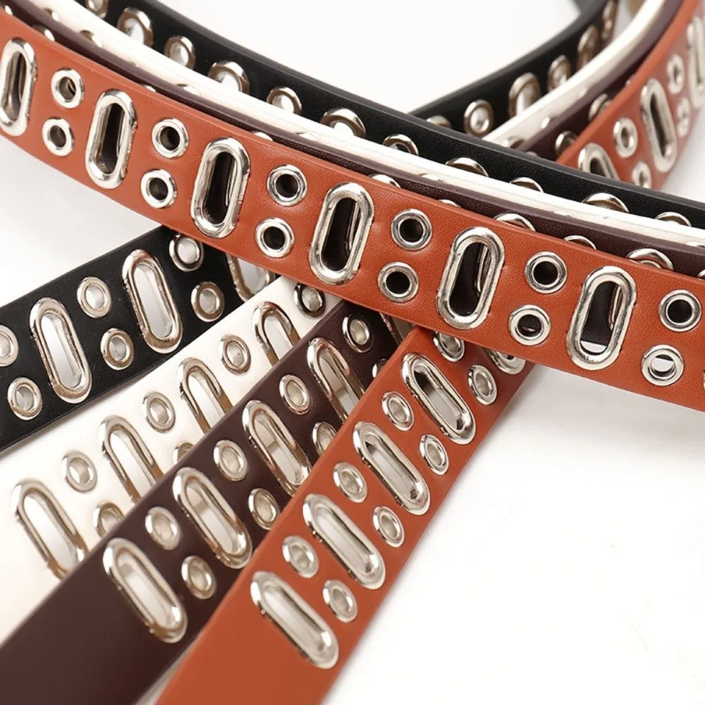 Ceinture multi-trous ovale en alliage rétro, Vintage, creuse, en cuir PU, fine, Punk, unisexe, accessoires pour pantalons Cargo