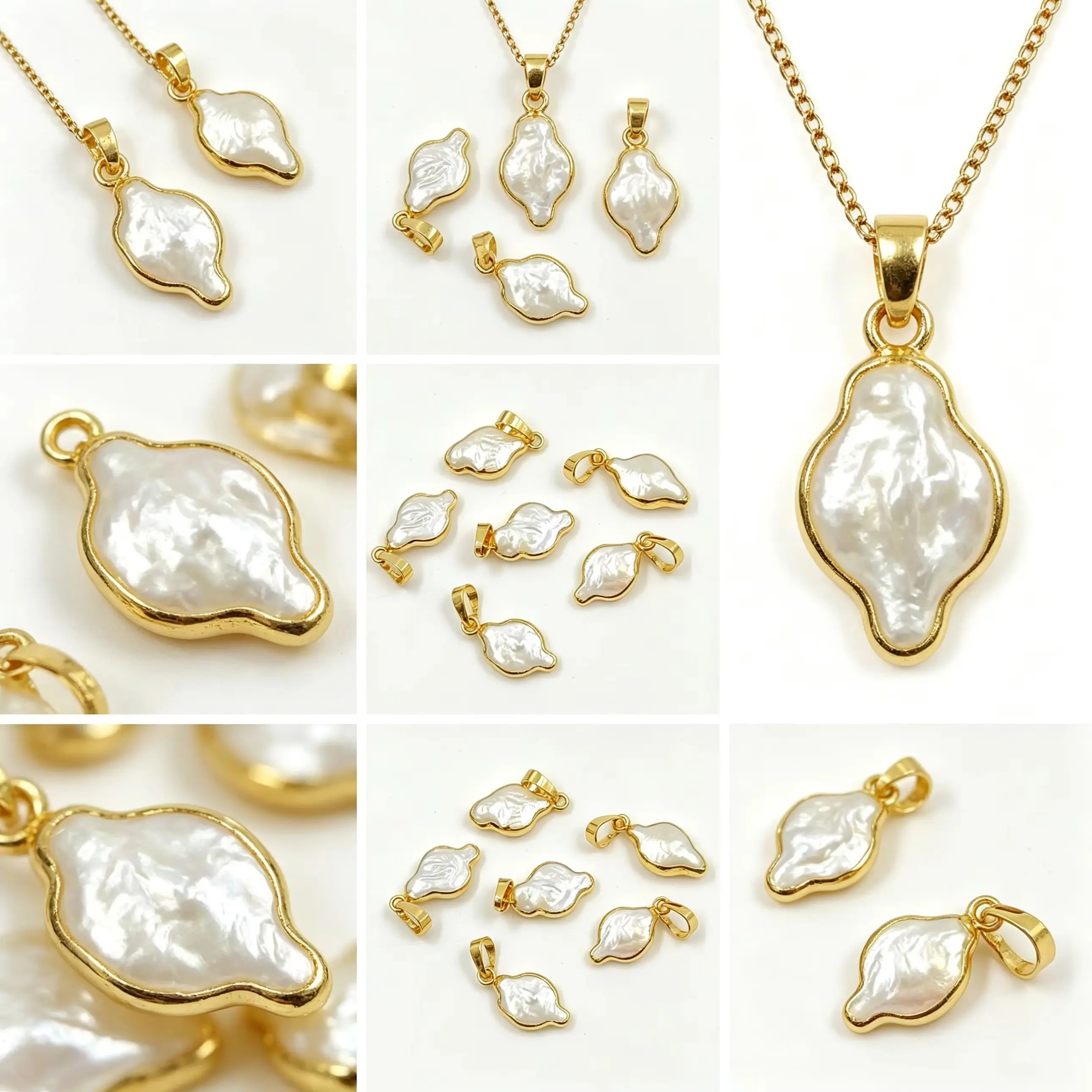 

WT-P971 WKT Natural Pearl Pendant Fashion Irregular Shape 18k Gold Electroplated High Quality Jewelry Finding