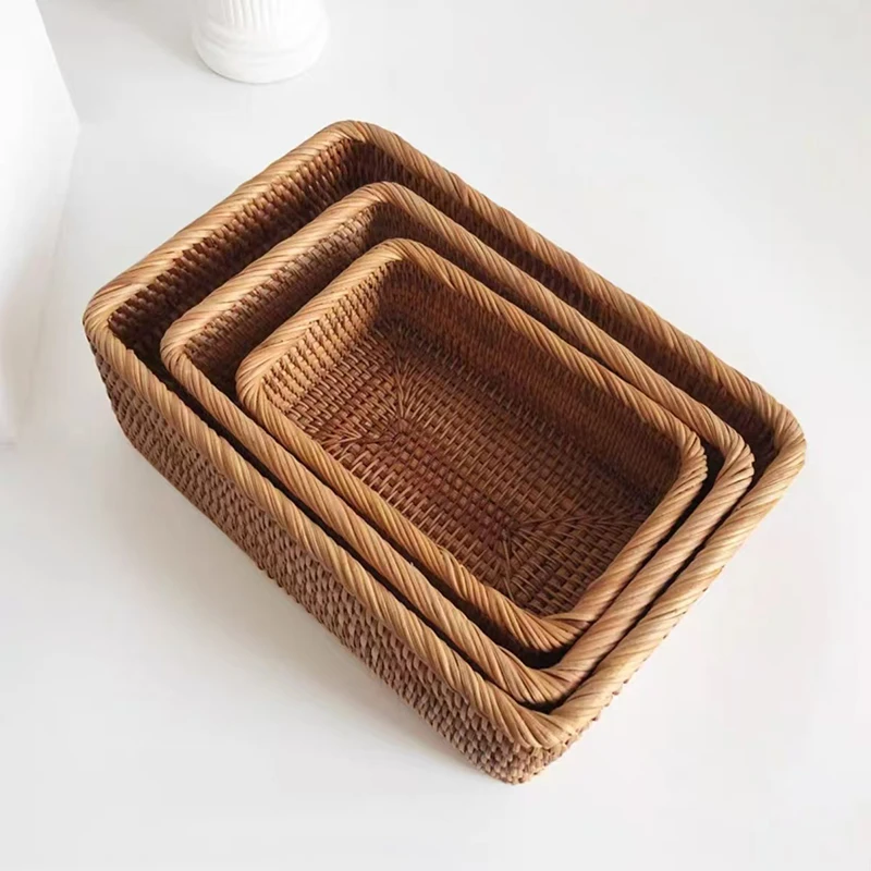 

Rattan Storage Box Woven Nesting Baskets Handmade Wicker Baskets for Decor Fruit Tray and Snack Storage Box Home Organization