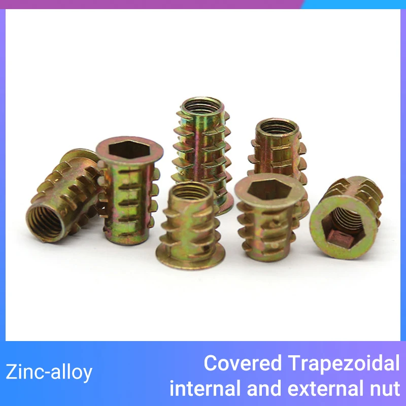 10 unidades M4 M5 M6 ~ M10 Kit surtido de tuercas de inserción de madera roscada de enchufe hexagonal de aleación de Zinc, conector de tornillo de perno métrico para muebles de todos los tamaños