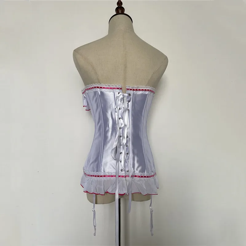 Sexy White Lace Bundle Of Edge Corset Women Overbust Corset Bustier Top with Cup Garters Mesh Ruffle Body Shaper Corset Lingerie