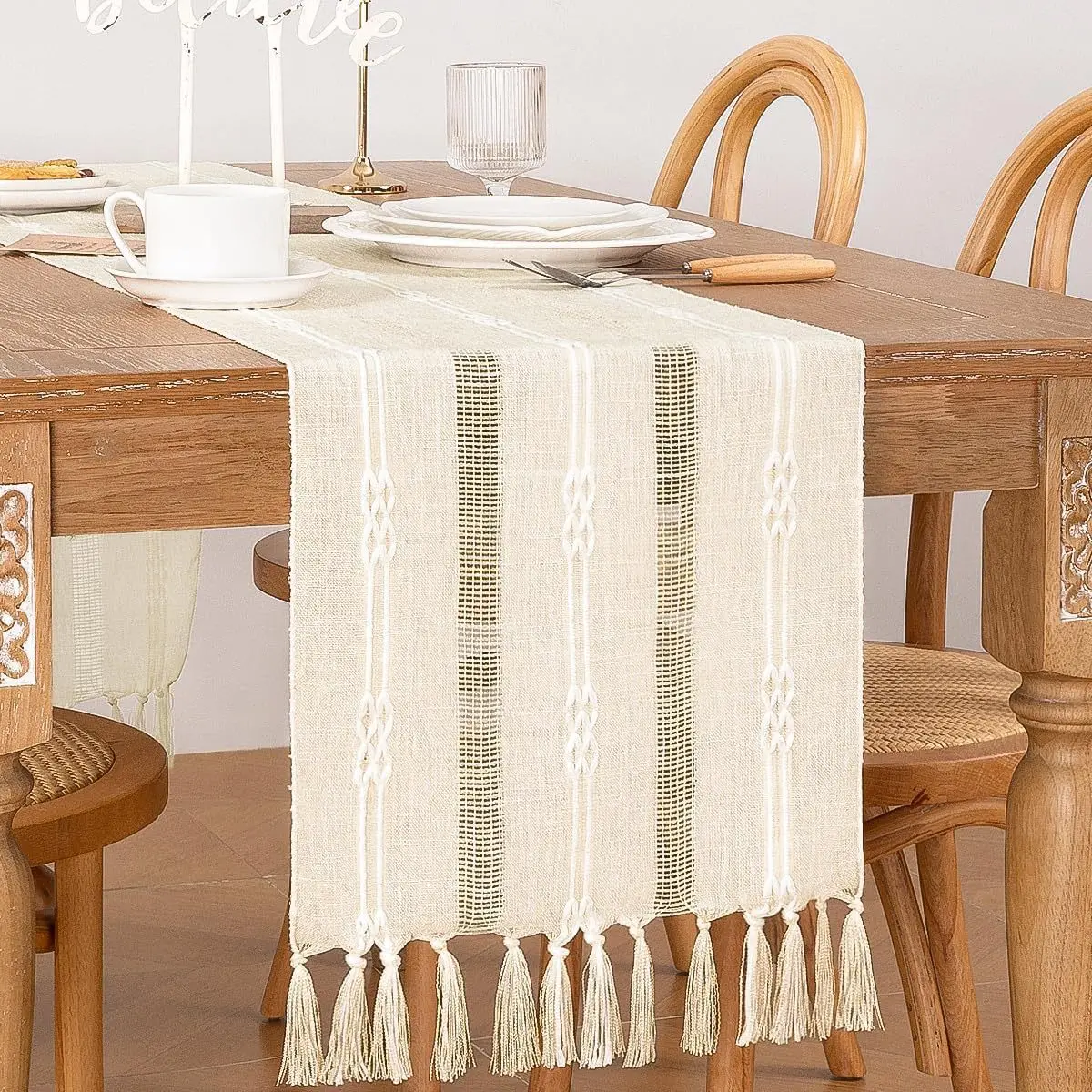 Linen Table Runner With Tassel Home Decor Bed Runner Rustic decoration marriage table Ivory Grey Green Blue 47inch 63inch 72inch