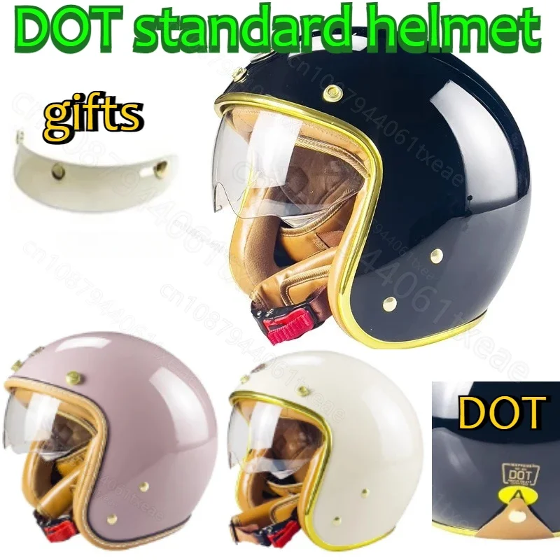 Retro Motorcycle helmet Half Electric Scooter Safety helmet Four season Locomotive glass just Casco moto DOT helmet 헬멧반모