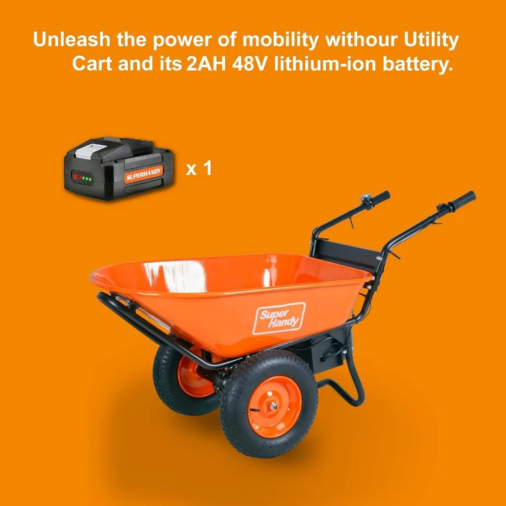 Wheelbarrow Electric Powered Utility Cart 48V DC 500W Li-Ion Driven Ultra Duty 330LBS (150kgs) Capacity and 4 cu.ft.