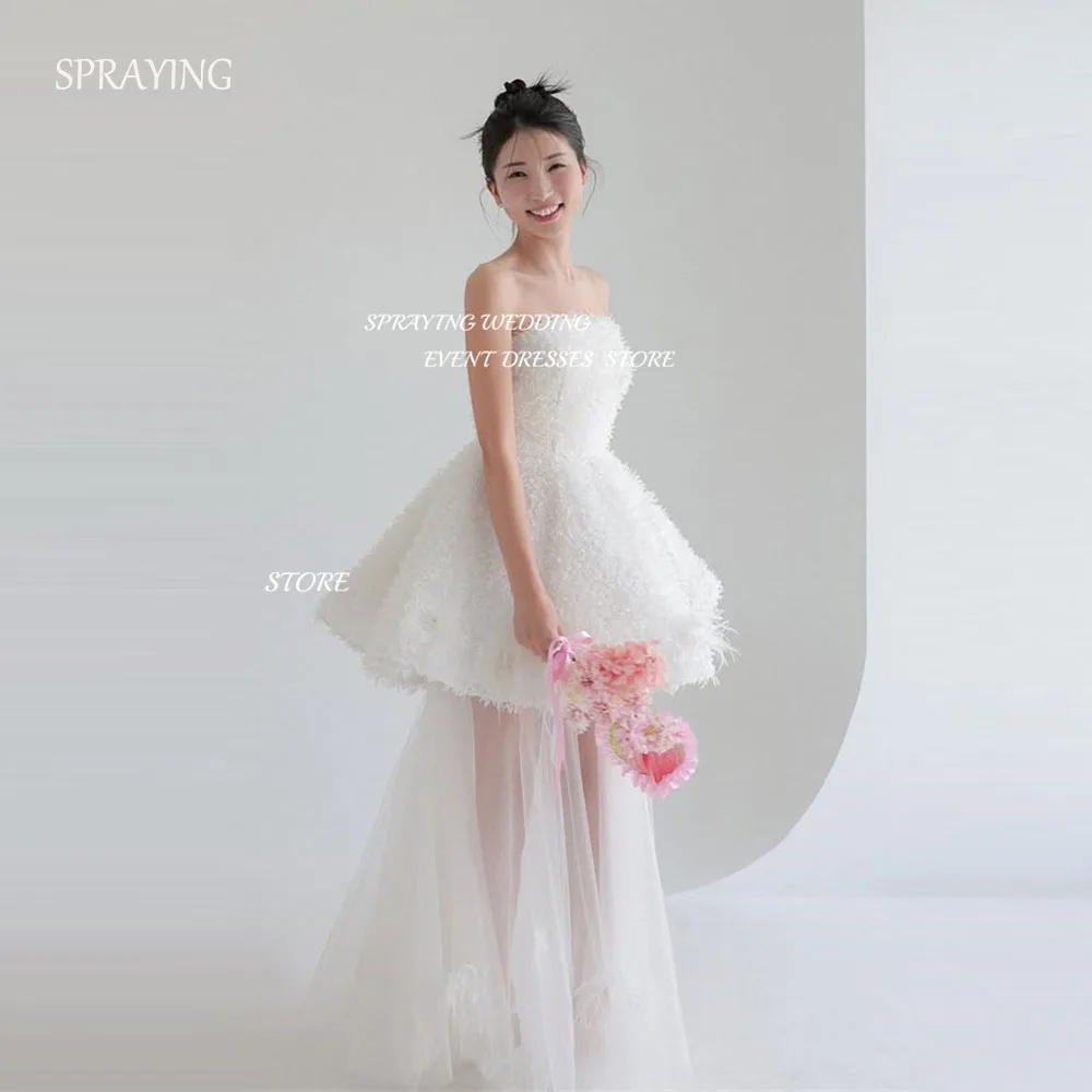 

SPRAYING Princess Mini Wedding Dress Korea Photo Shoot Strapless Sleeveless A line Short Bridal Gowns Corset Customized 2026