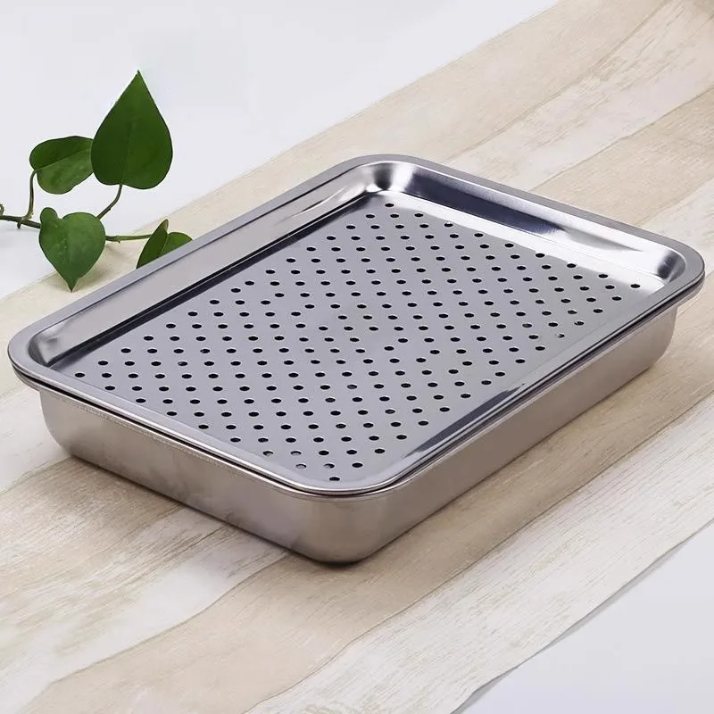 

Stainl Steel Tea Tray Large Deepened Tea Serving Tray Home Use with Storage Drainage Simple Stainl Steel Tea Set