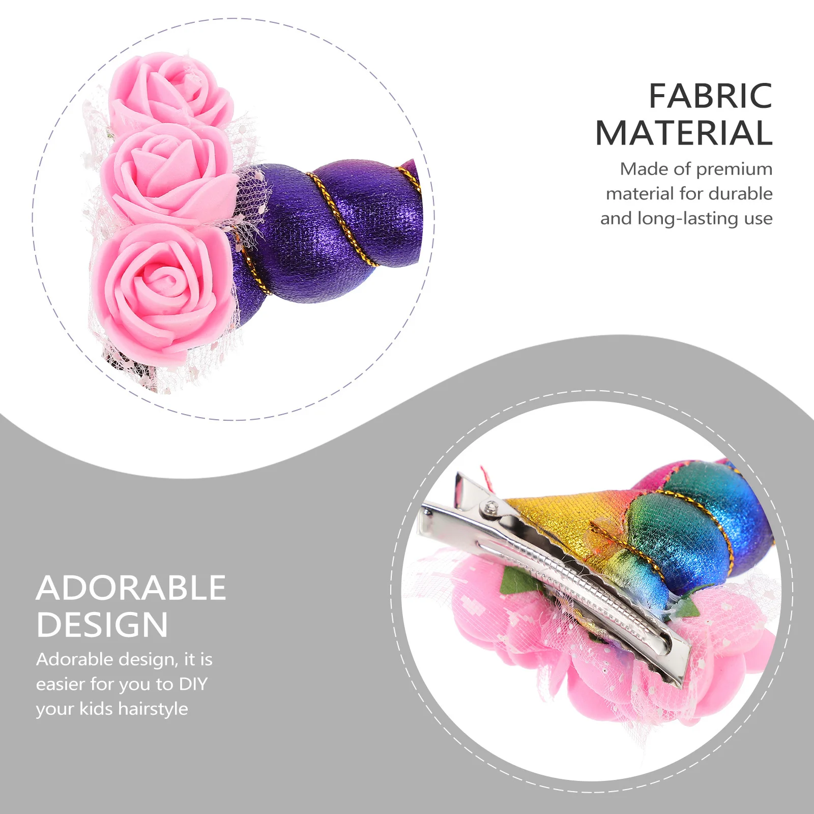 قطعتان من إكسسوارات الشعر على شكل قرن وحيد القرن دبابيس شعر كرتونية للفتيات مشبك شعر جميل للحفلات والأطفال وغطاء رأس للحفلات #1