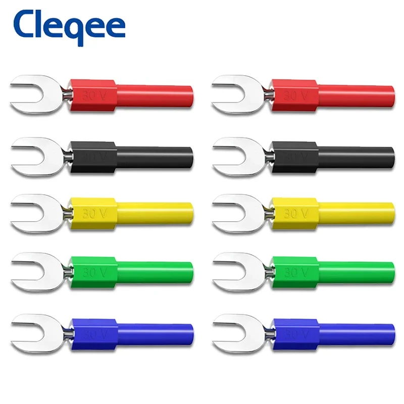 

Cleqee P4003 5 цветов, 6 мм, вставная лопаточная вилка с разъемом 4 мм, гарпуны типа U и Y, подходят для вилки типа «банан» 4 мм