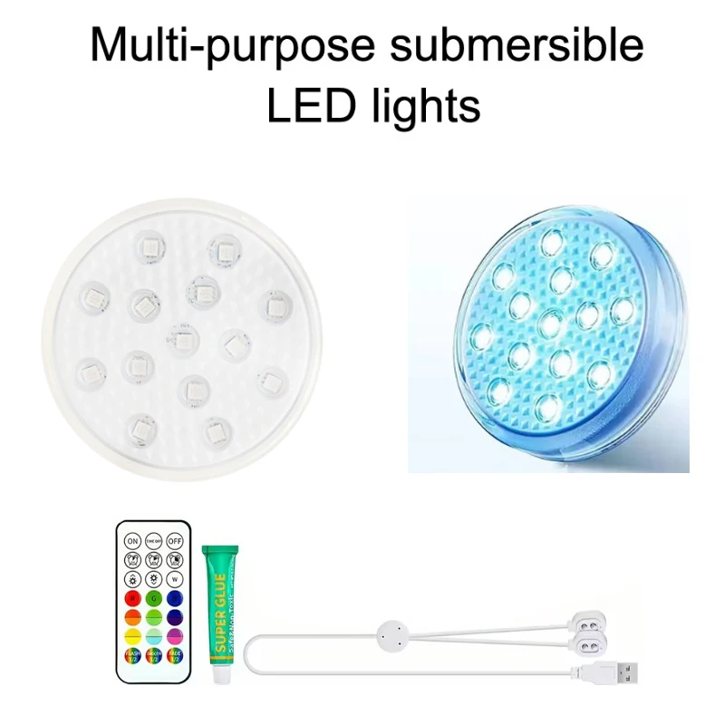 Rechargeable Submersible Pool Lights with Remote 16 Color IP68 Waterproof Underwater Lights with Glue Pool Lights for Pool Bath