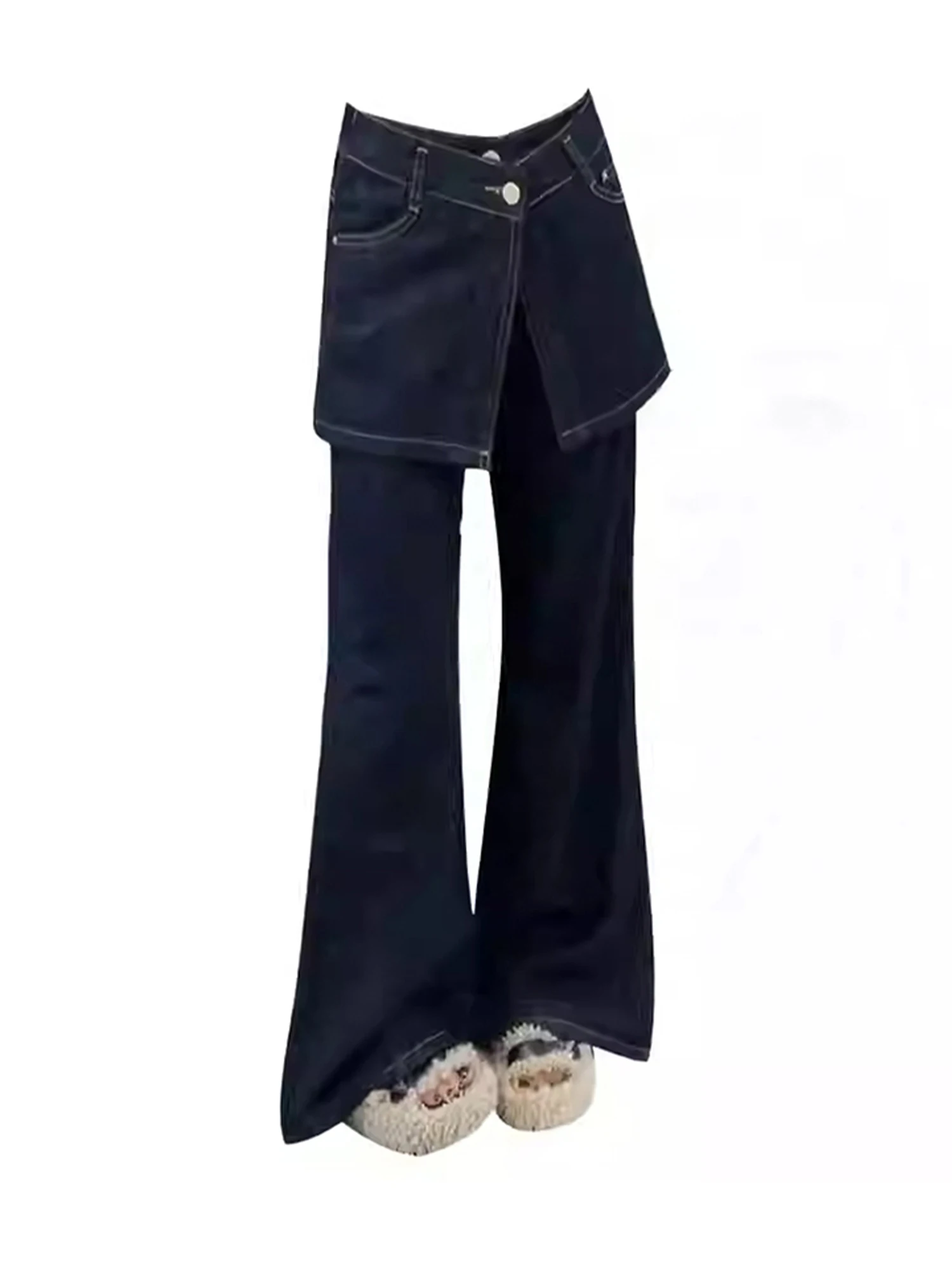 

Женские темно-синие мешковатые джинсы Y2k с запахом юбки Harajuku, винтажные джинсовые брюки большого размера, японский стиль 2000-х, джинсы, брюки, одежда