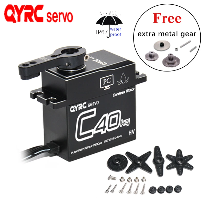 QYRC Coreless Digital Servo 40kg.cm 80g 0.11S/60° RC Motor High Voltage Large Torque Servos Steel Gear Full Metal Case 1/10 Car