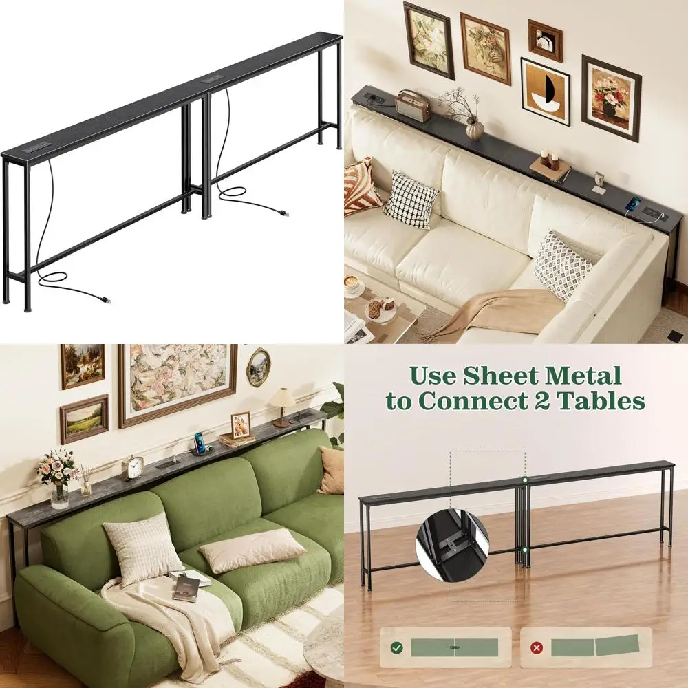 

Black Console Table with Power & USB-C Ports, 102.4 for Entryway, Living Room, Behind Sofa, Ideal for Small Spaces