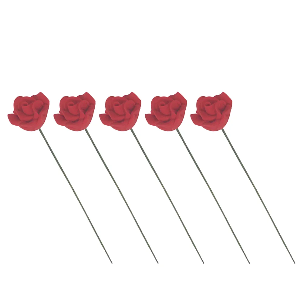 5 Pcs Roses Bouquet Dollhouse Decorative Scenery Landscape Model Miniature Flower Artificial Red Toy Table Accessory