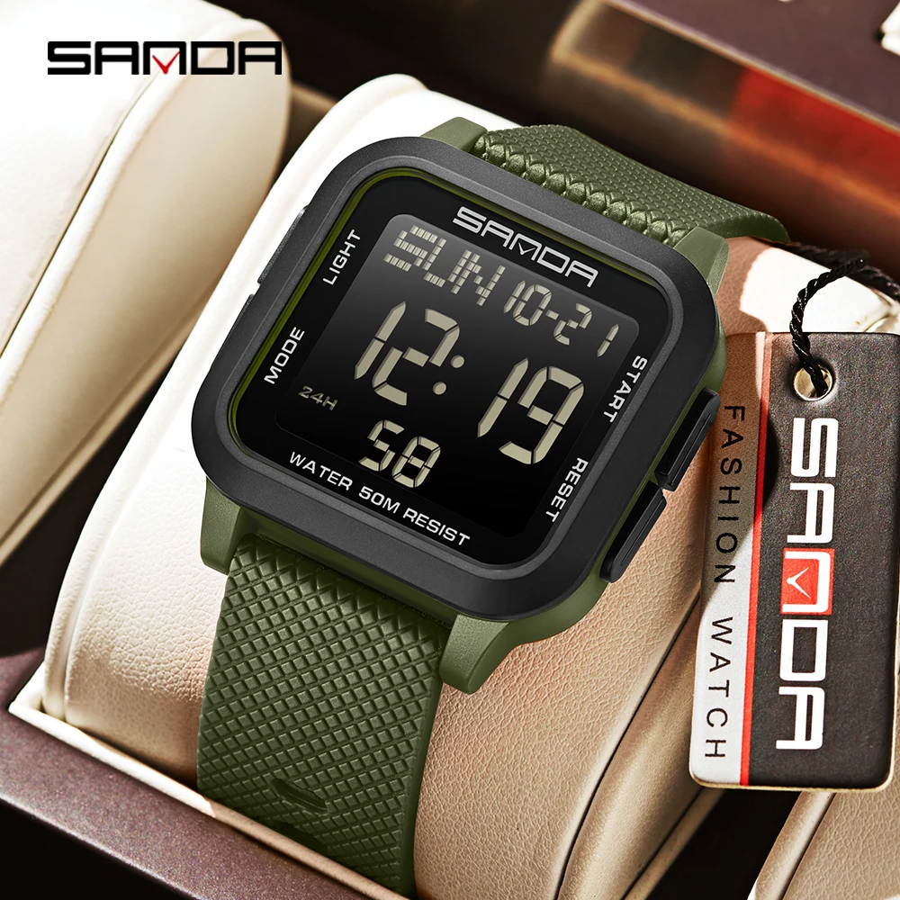 Sanda 2194นาฬิกาผู้ชายแฟชั่นอเนกประสงค์ดิจิตอลกันน้ำสำหรับกีฬากลางคืนน้ำหนักเบานาฬิกาผู้ชายนาฬิกาลำลอง