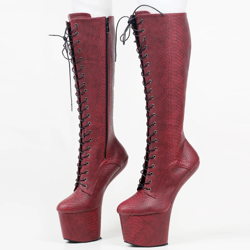 

jialuowei 8 inch High heel Slugged Bottom Hoof boots with no-heel Heelless platform sexy knee high boots Plus size 36-46