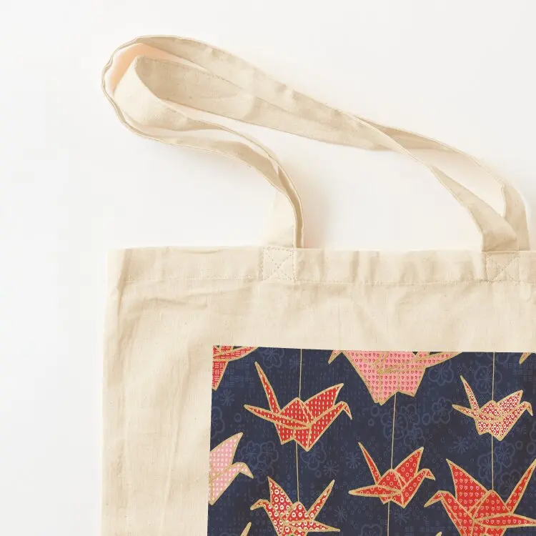 Red origami cranes on navy blue Tote Bag canvas shopping bag bags for women Shopper handbag Women's beach bags