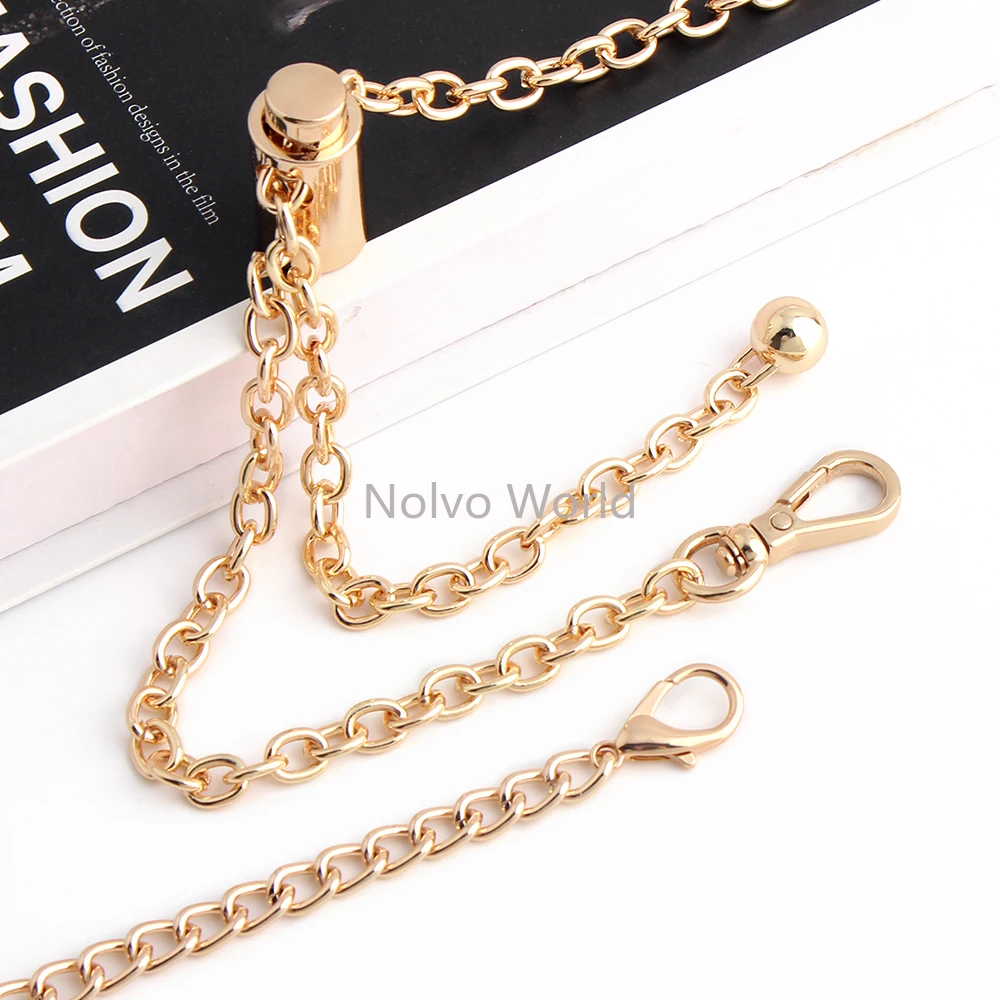 2/5/10PCS 7mm Gold 120cm Metal Bag Chain Strap With Length Adjustable Ball For DIY Replacement Shoulder Straps Purse Accessories