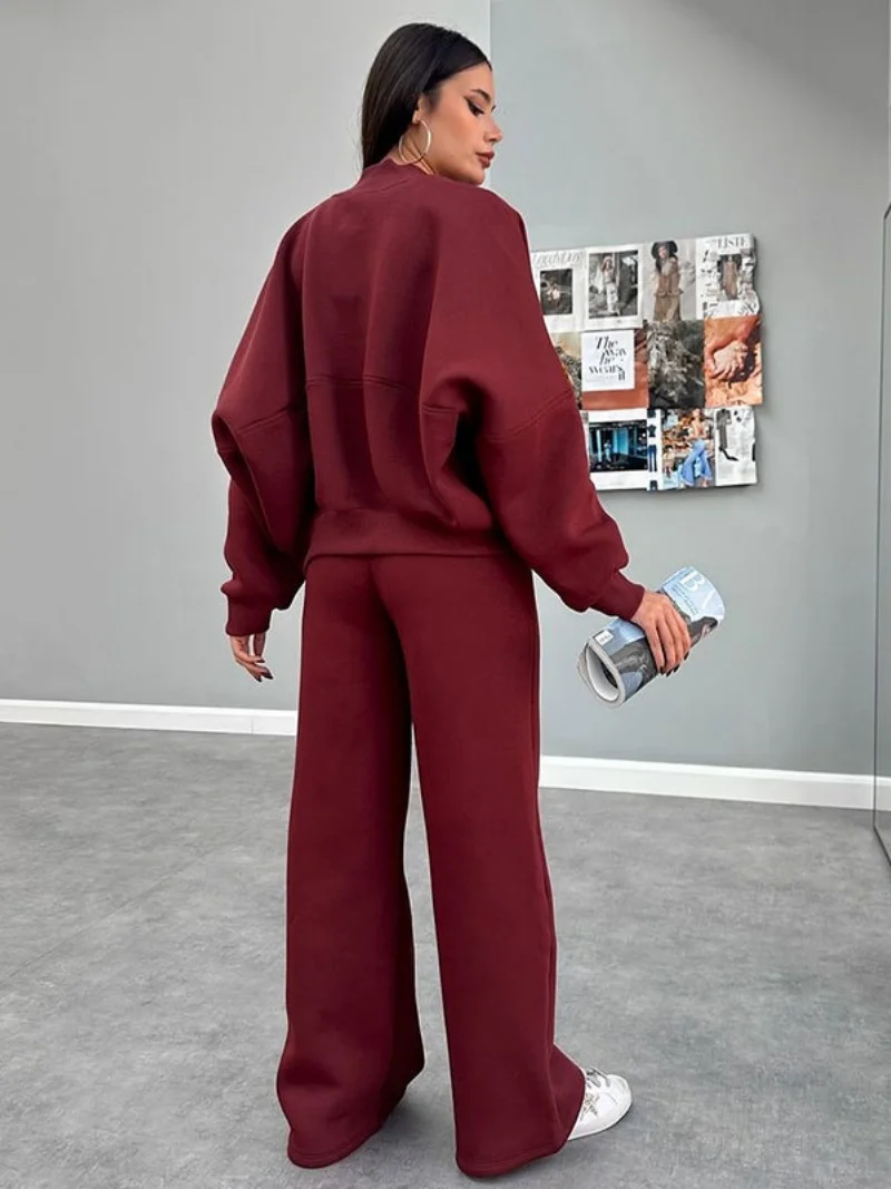 Streetwear 2 Piece Sets Women Outfit Autumn Clothes Women Solid Zip Jacket Top and Pants Sets Casual Fleece Tracksuits Woman Set