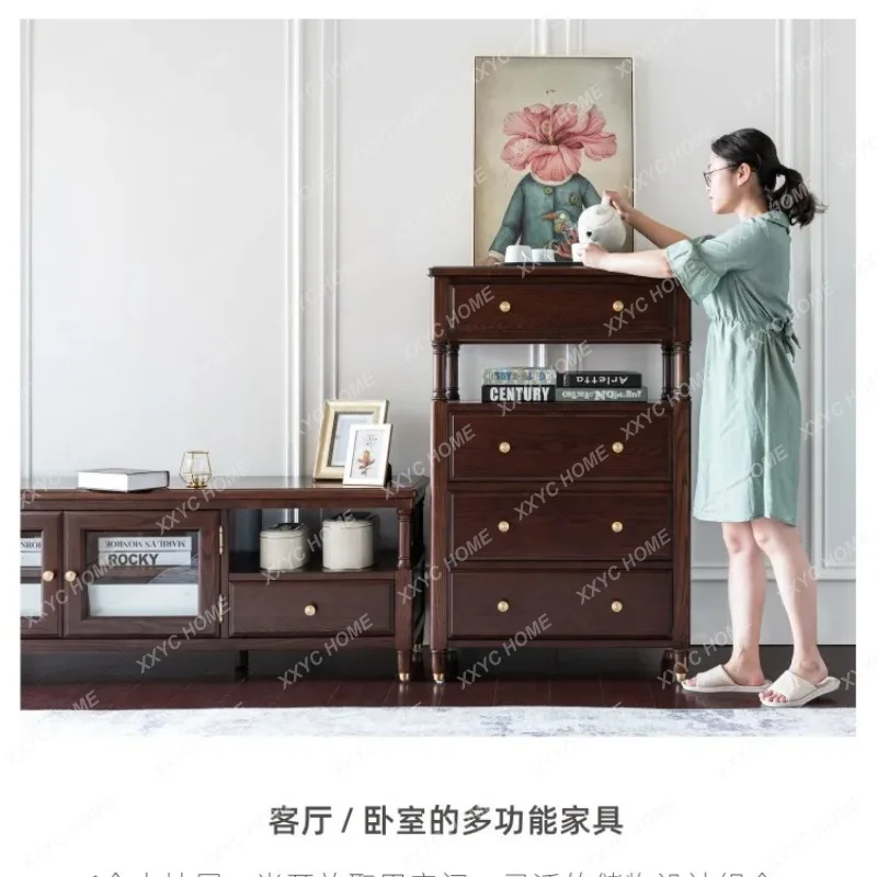 XXFactory Direct Solid Wood Drawer Side Cabinet  Light Luxury Log  All Solid Wood Locker