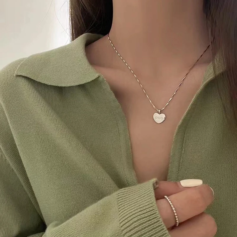 New 925 Sterling Silver Heart Necklace Simple Style Charm Delicate Geometric Shape Pendant Birthday Gift for Women Fine Jewelry