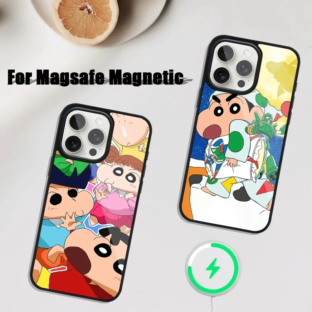 Anime C-Crayon-S-Shin-chan Cute Phone Case For iphone Pro 11 Max 13 12 14 Mini 15 Plus Magsafe Magnetic Wireless Charging Shell