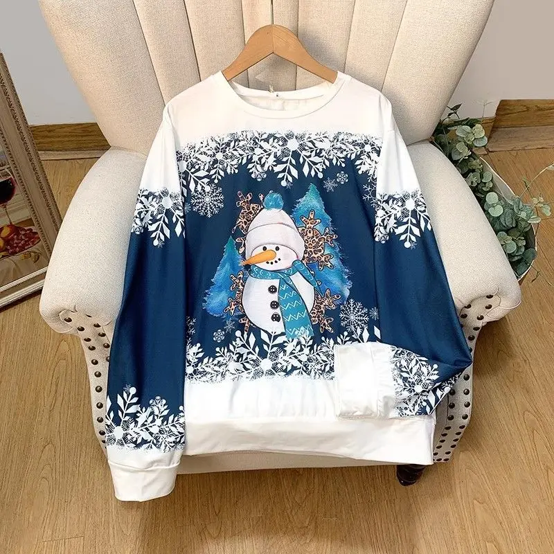 Damen Weihnachten Schneemann Lose Große Größe Casual Sweatshirt Langarm T-shirt Frühling und Herbst