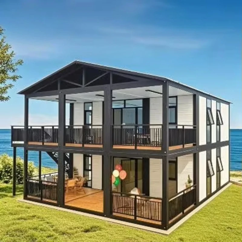 منزل حاوية حديث قابل للتوسيع من طابقين، متين 40 قدمًا، حاوية جاهزة وحدات قابلة للتوسيع، منزل صغير متنقل، مسطح #1