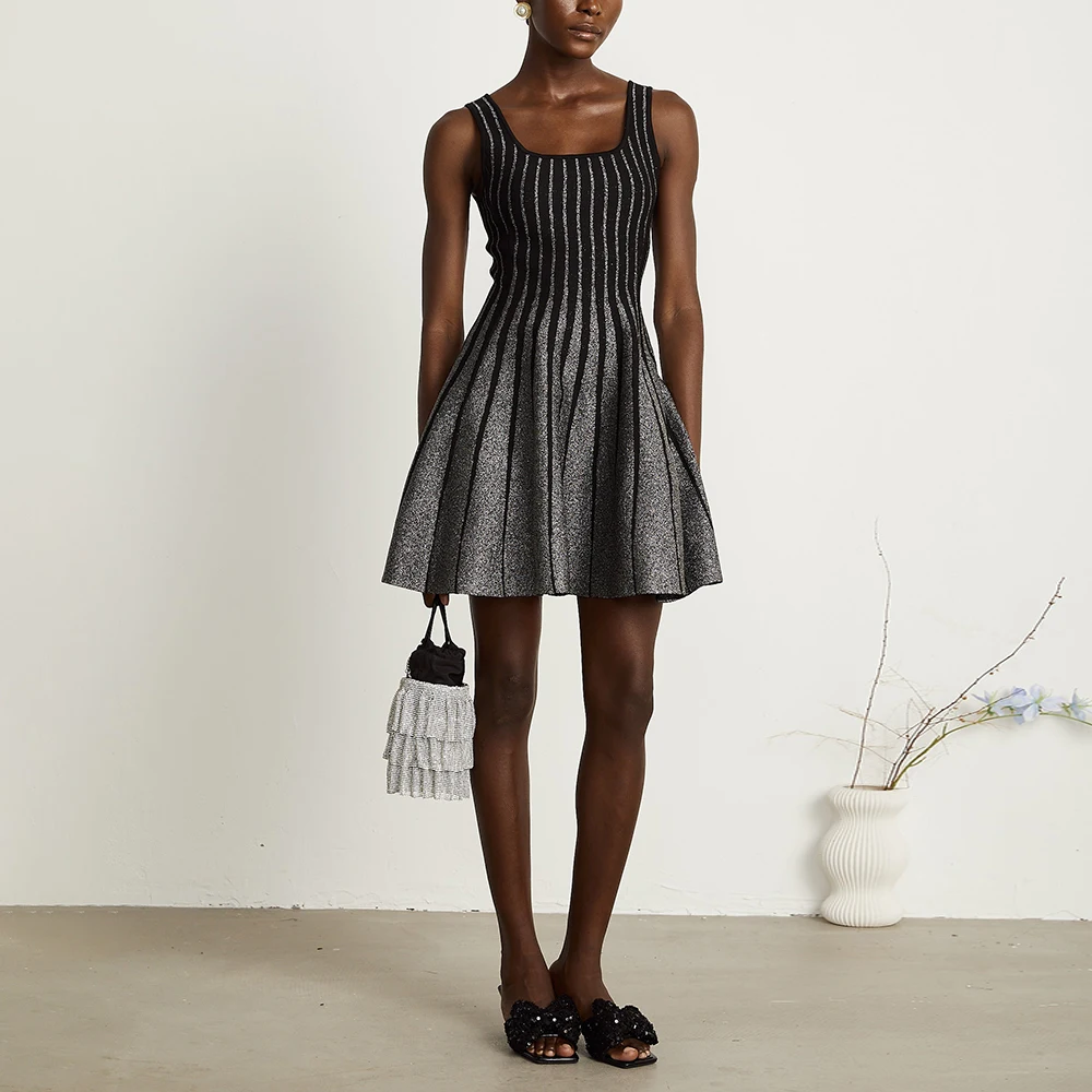 TWOTWurea YLE-Robe tunique à rayures et col carré pour femme, vêtement amincissant à la mode