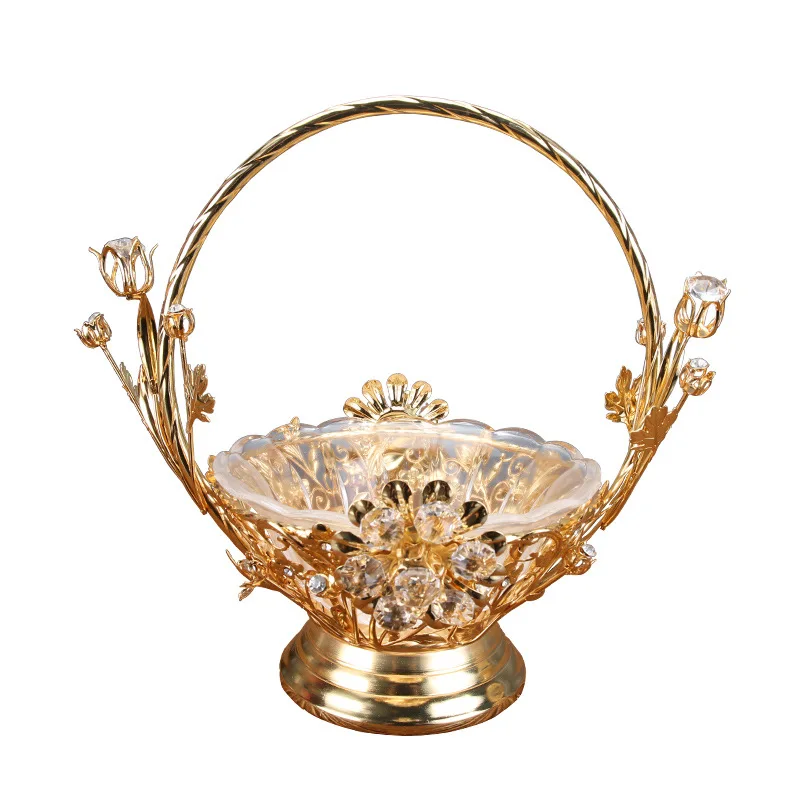 

Nordic home living room zinc alloy fruit plate creative portable fruit basket dessert plate