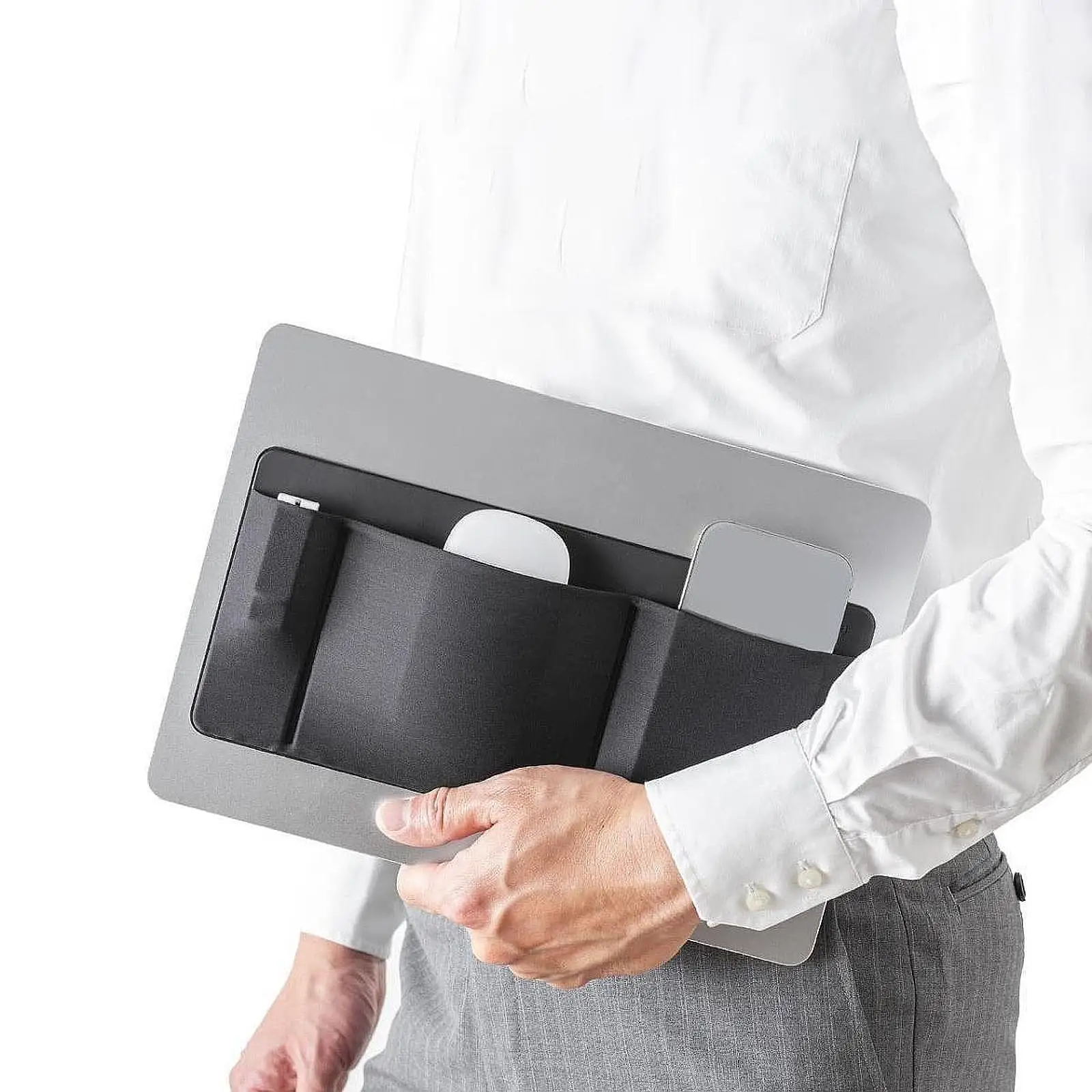 Laptop Back Storage Bag Organizer With Backing Multi Pocket Elastic Cloth And PU Leather Cable Holder USB And