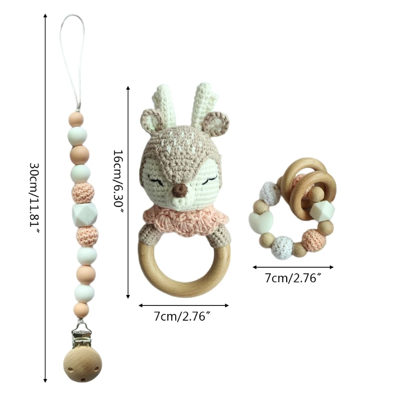 3-in-1 Teething Toy for Baby Crochet Rabbit Dummy Chain Handbell Rattle for Babies Crib Pendant Safety Infant  Toy Dropshipping