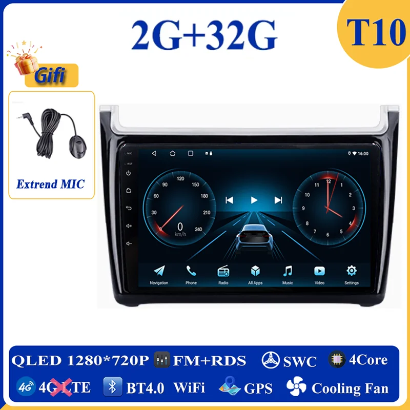 Android 16 Carplay Auto voor VW Volkswagen POLO 5 2008 - 2017 autoradio multimediaspeler navigatie GPS geen 2Din 2 Din DVD