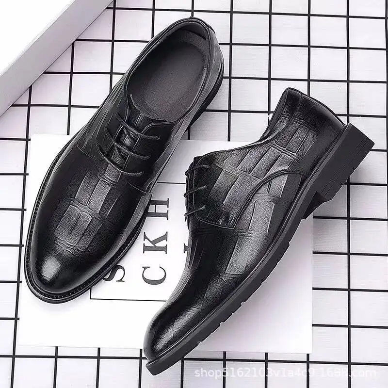 Spring and Autumn British Style Lace up Business Men's Casual Formal Leather shoes Men's Height increasing Single pu Shoes