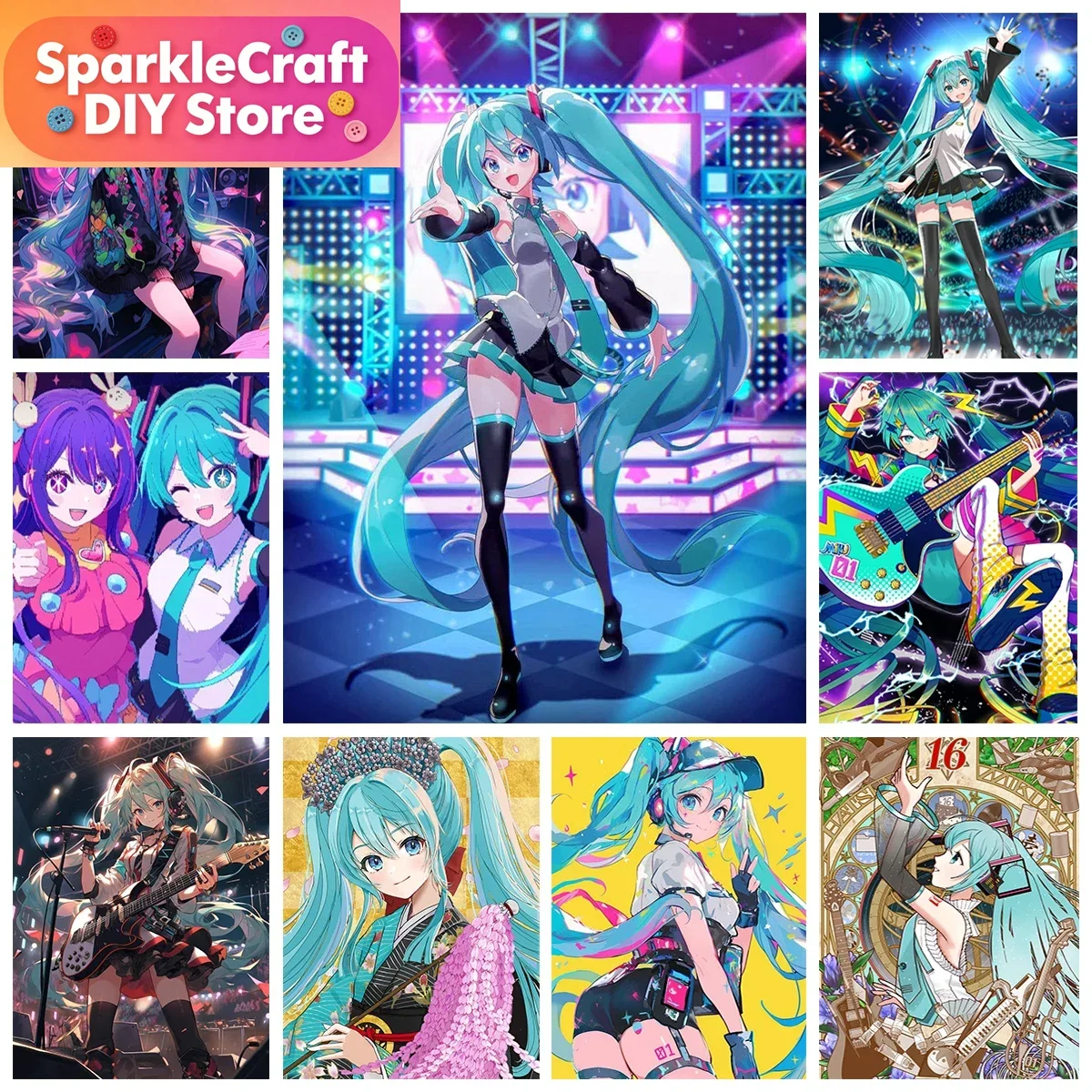 1 Stück rahmenloses Hatsune Miku 5D-Diamantgemälde zum Selbermachen, japanische Idol-Sängerin, rundes/quadratisches Diamant-Stickset, einfach handgefertigt für Zuhause
