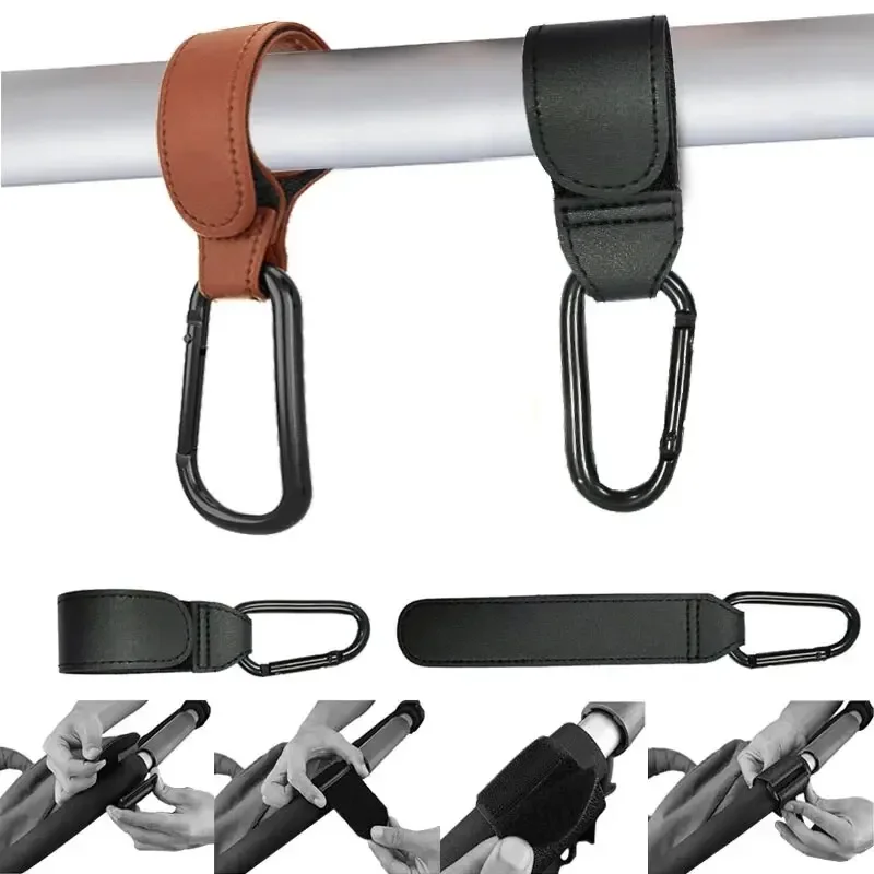 

2Pcs Leather Cart Hooks Baby Stroller Hook PU Adjustable Pram Hook Organizer Diaper Bag Hanger Children Travel Accessories