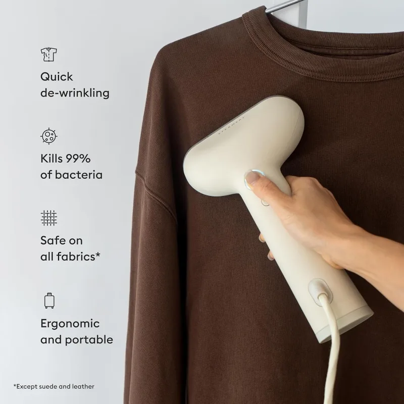 Steamery Handheld Clothes Steamer Cirrus 3, 1200W, US Plug, Heated Ironing Plate, Fast Heat Up, Garment Wrinkle Remover, Beige