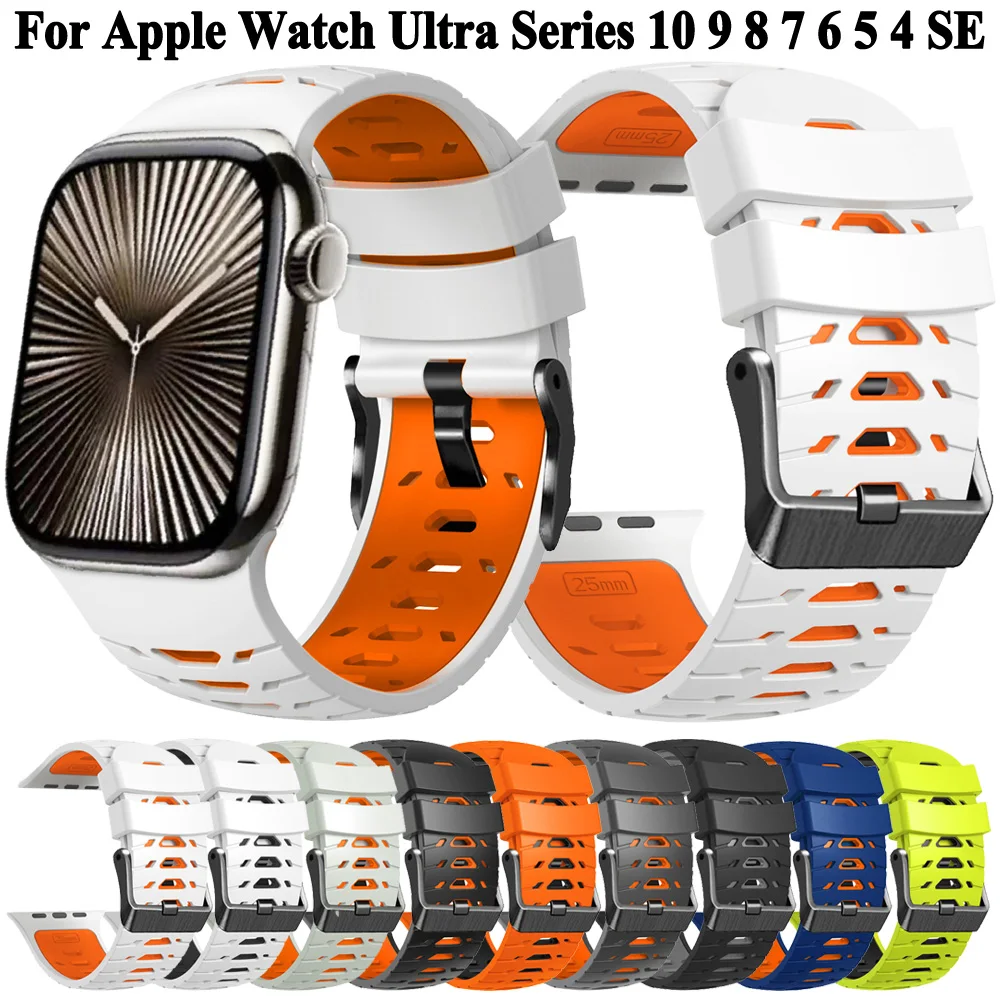 Silicone Straps For Apple Watch Band Ultra 49mm 46mm 45mm 44mm 42mm Bracelet For IWatch Series 10 SE 9 8 7 6 5 Ultra 2 Wristband