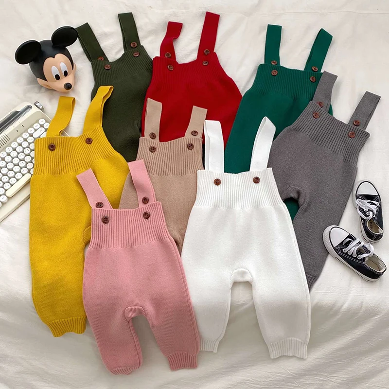 

2024 New Autumn Toddler Baby Boys Girl Trousers Knitted Solid Color Infant Baby Knitted Jumpsuit Overalls Newborn Baby Pants