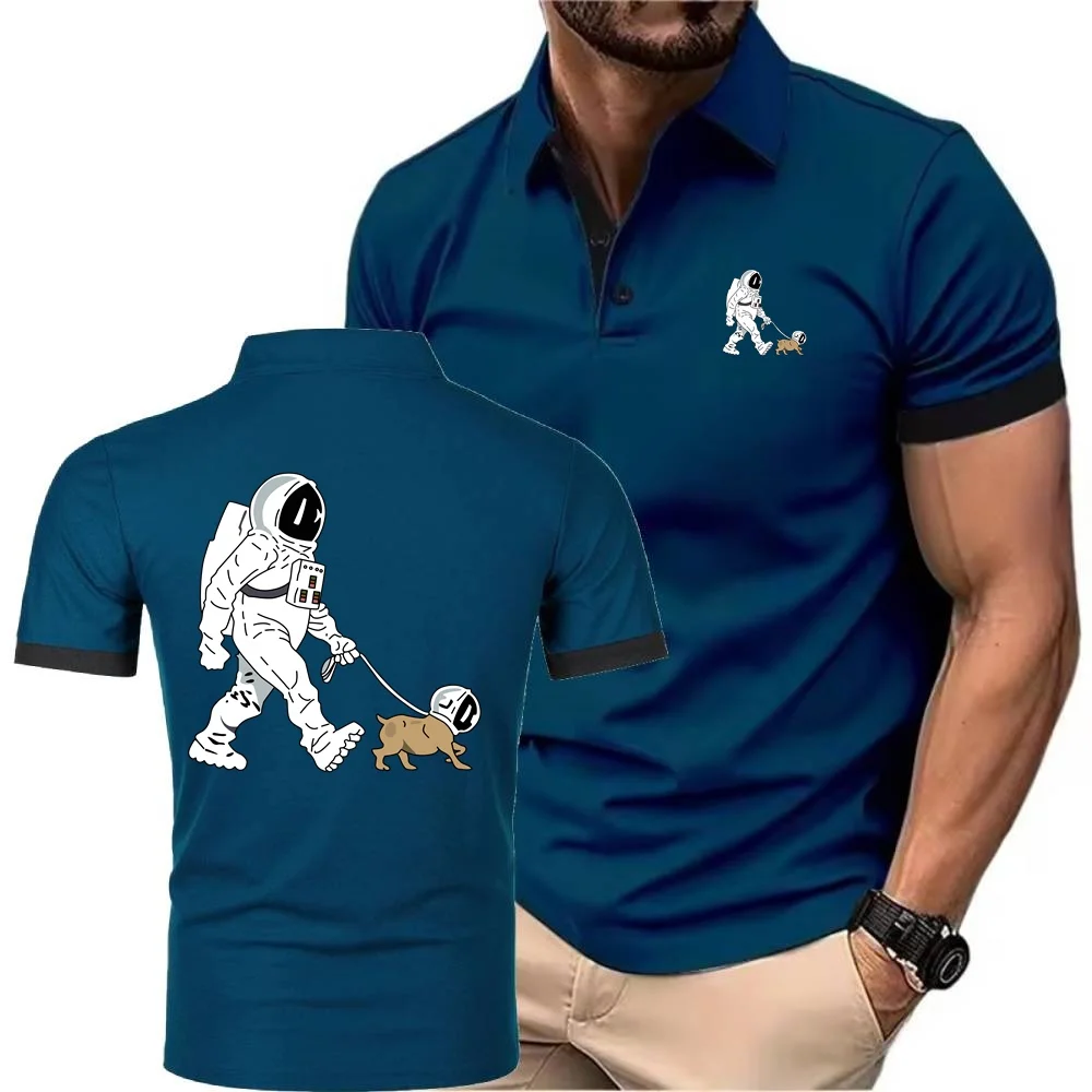 موضة الفضاء X سفينة الفضاء رائد الفضاء الكلب المشي الميت الرجال بلون ثلاثية الأبعاد قمصان بولو مطبوعة عادية فضفاض كم قصير بلايز #5