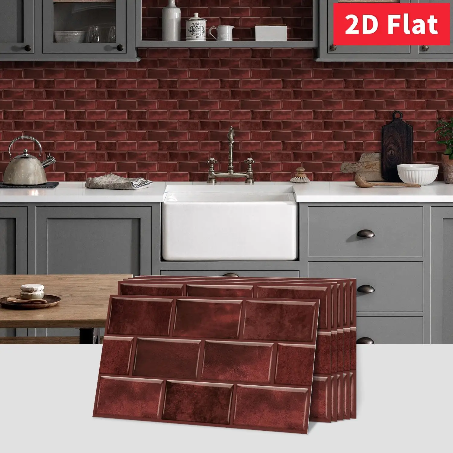 Wine Red Brick Wall Tile Sticker 30×15cm, Peel and Stick Removable Decor for Home Living Room