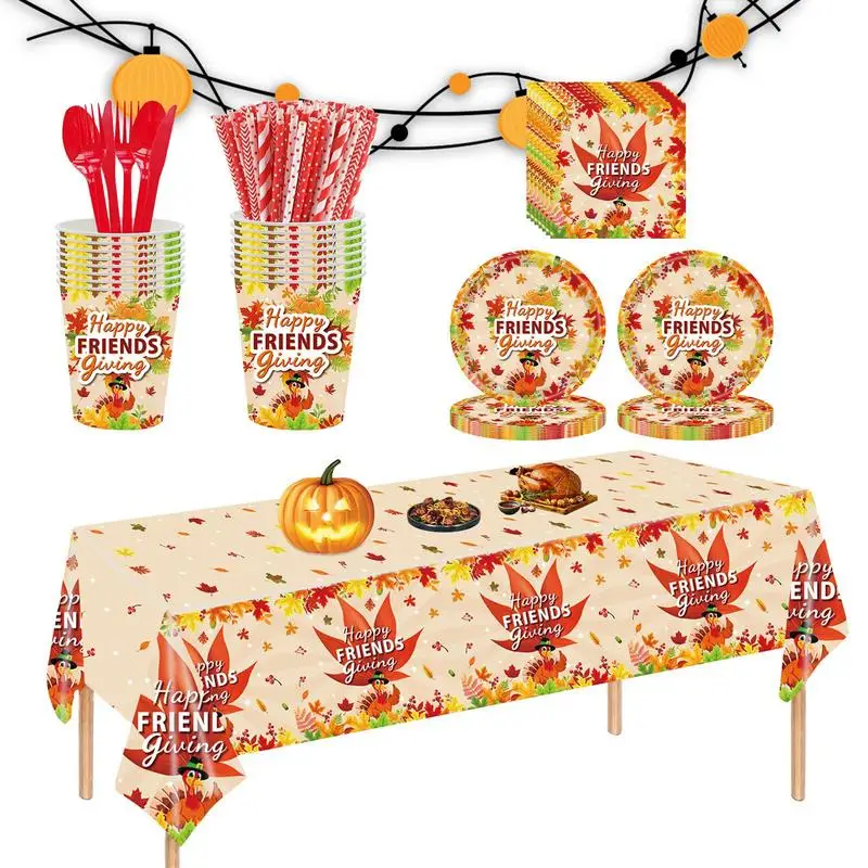 

Thanksgiving Plates And Napkins Sets Thanksgiving Fall Tableware Party Decor Set Clear Pattern Fall Party Decorations Kit For