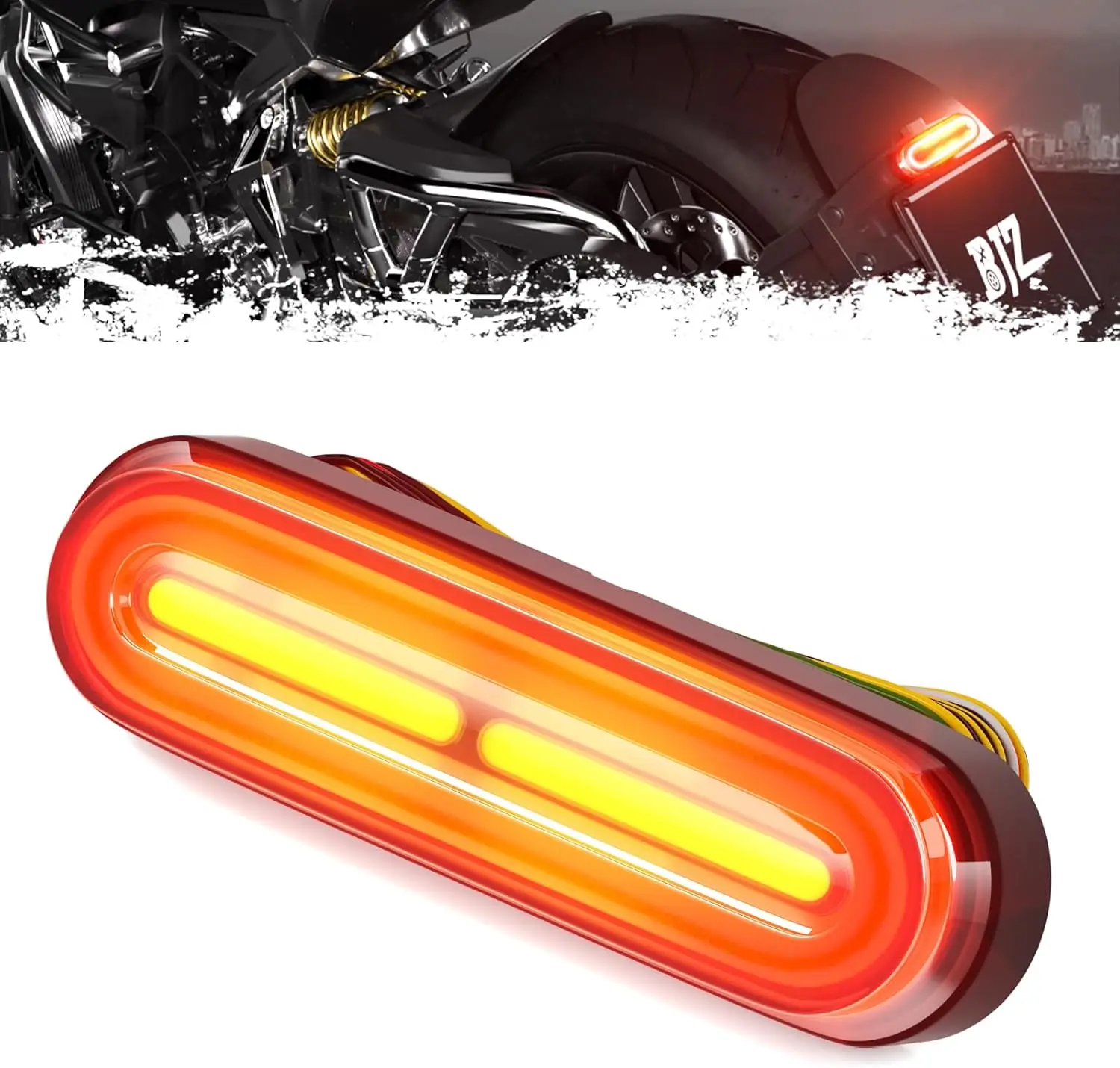 

5'' Dual Color Motorcycle Tail lights 10V-80V Strobe Brake Light+Amber Left/Right Turn Signals+Red Driving Light