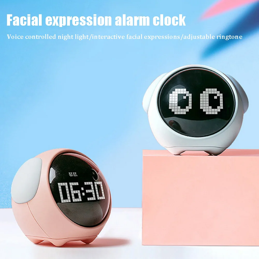 New Night Light Cute Expression Alarm Clock Child Alarm Clock Voice Controlled Light Multifunctional For Home Thermometer