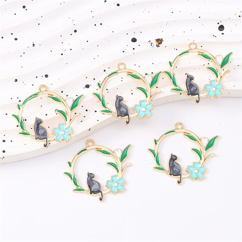 Duarte 20 Stück/Lot Cartoon-Tier-Katzen-Anhänger, Emaille-Blumenkranz-Anhänger für Schmuckherstellung, Halsketten, Ohrringe, DIY-Geschenke – Detail 10
